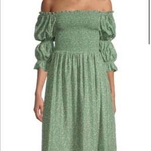 OPT Green Floral Off The Shoulder Midi Dress